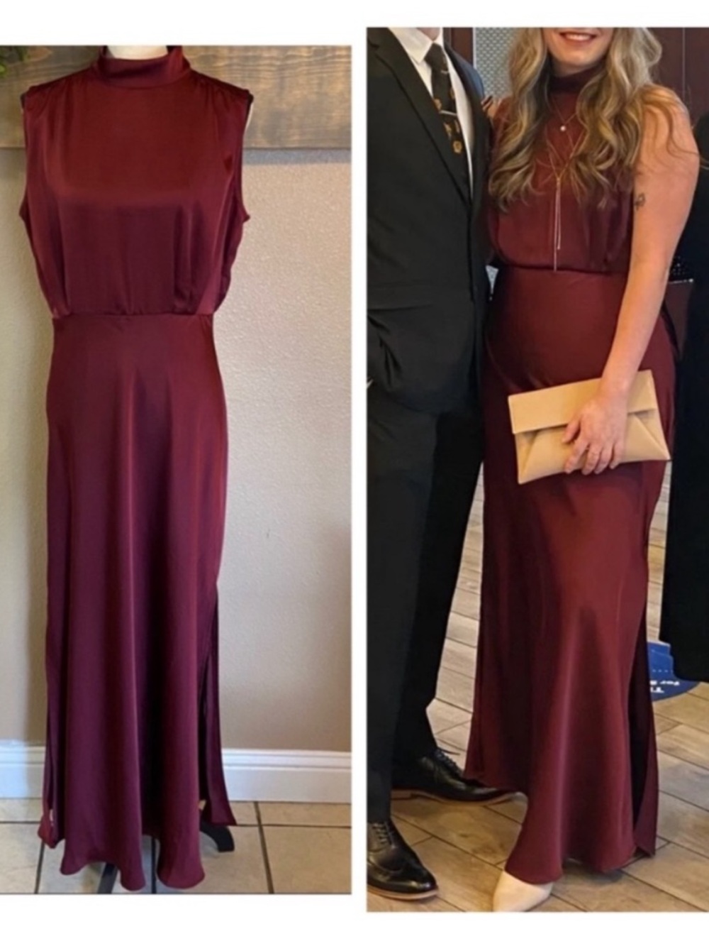 Lulus Classic Elegance Plum Chiffon Sleeveless Mock Neck Maxi Dress – Size M